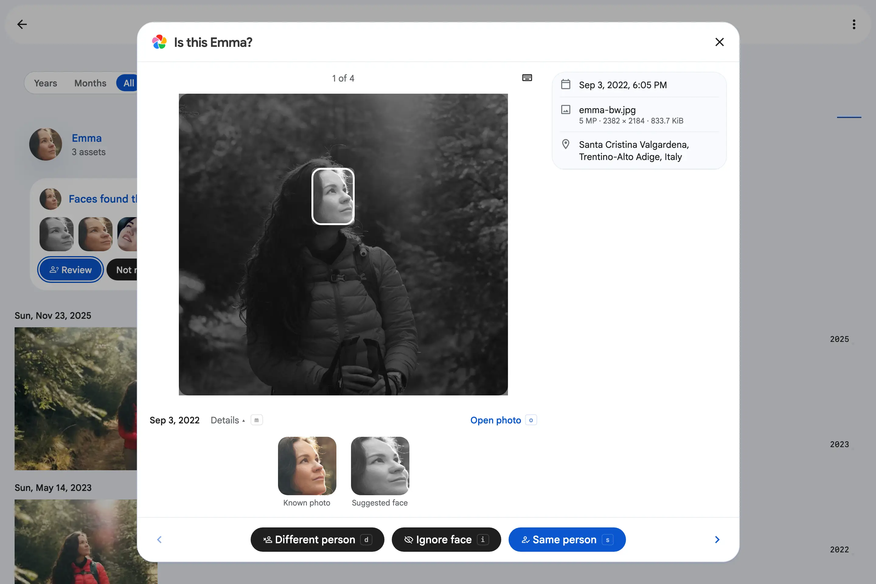 Face review with context screenshot