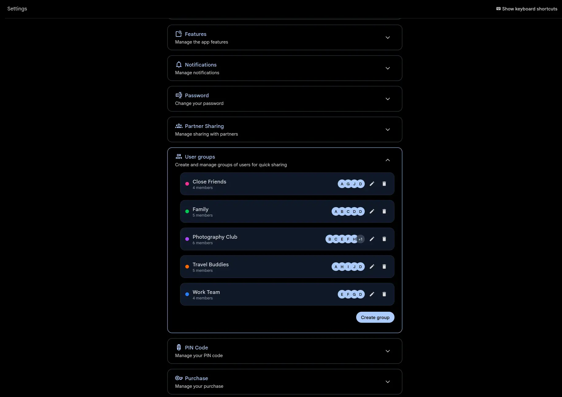 User Groups screenshot